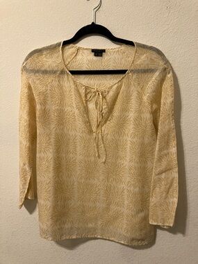 Theory Cream Floral Tie-Neck Blouse Lightweight Sheer Top S